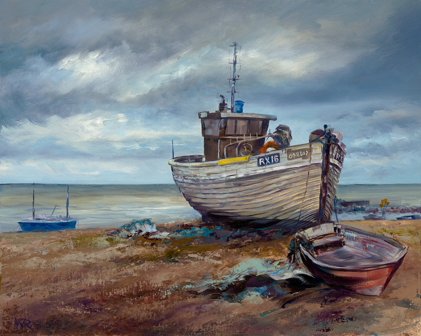 Fishing boats at Hastings - Original oil painting