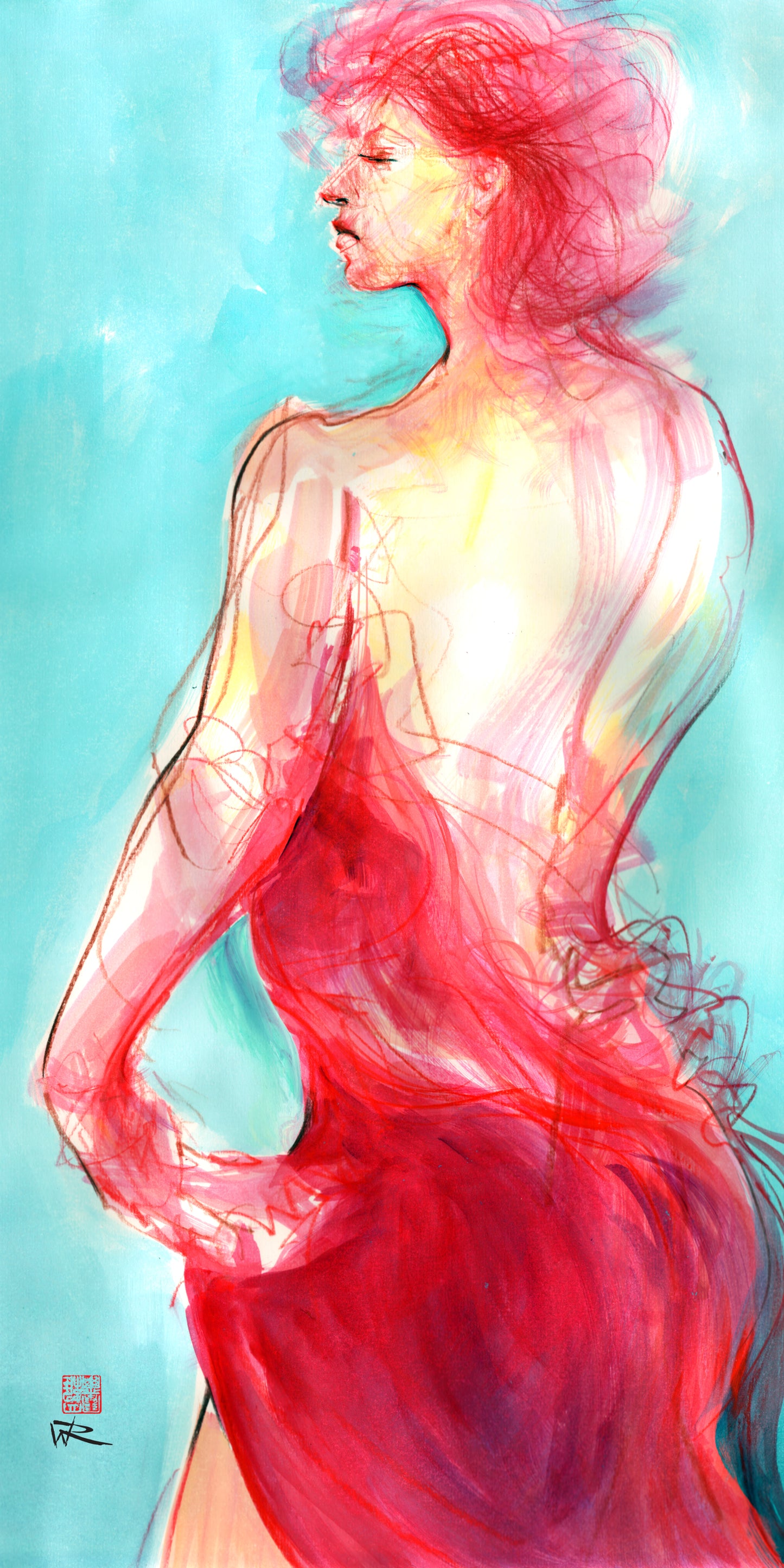 Woman in a red dress - Original artwork