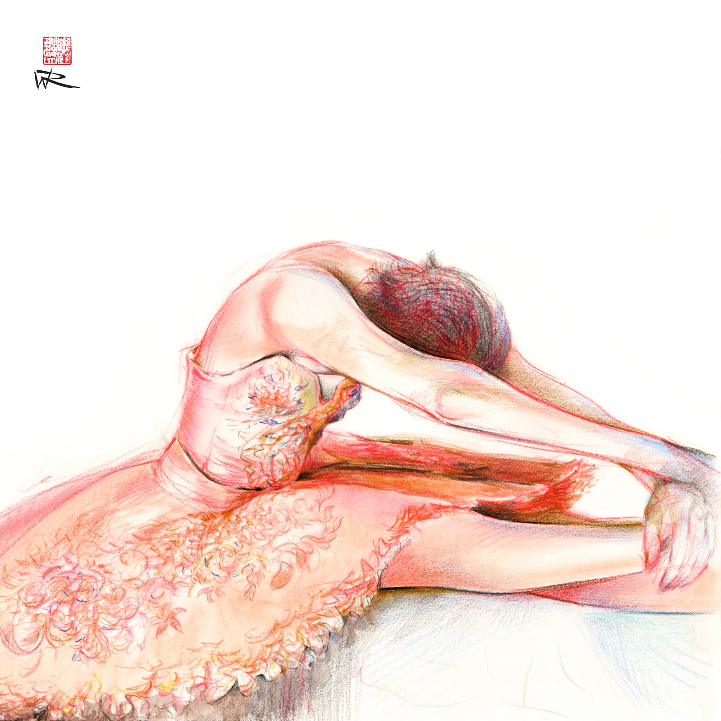 Ballet dancer stretching - Original drawing