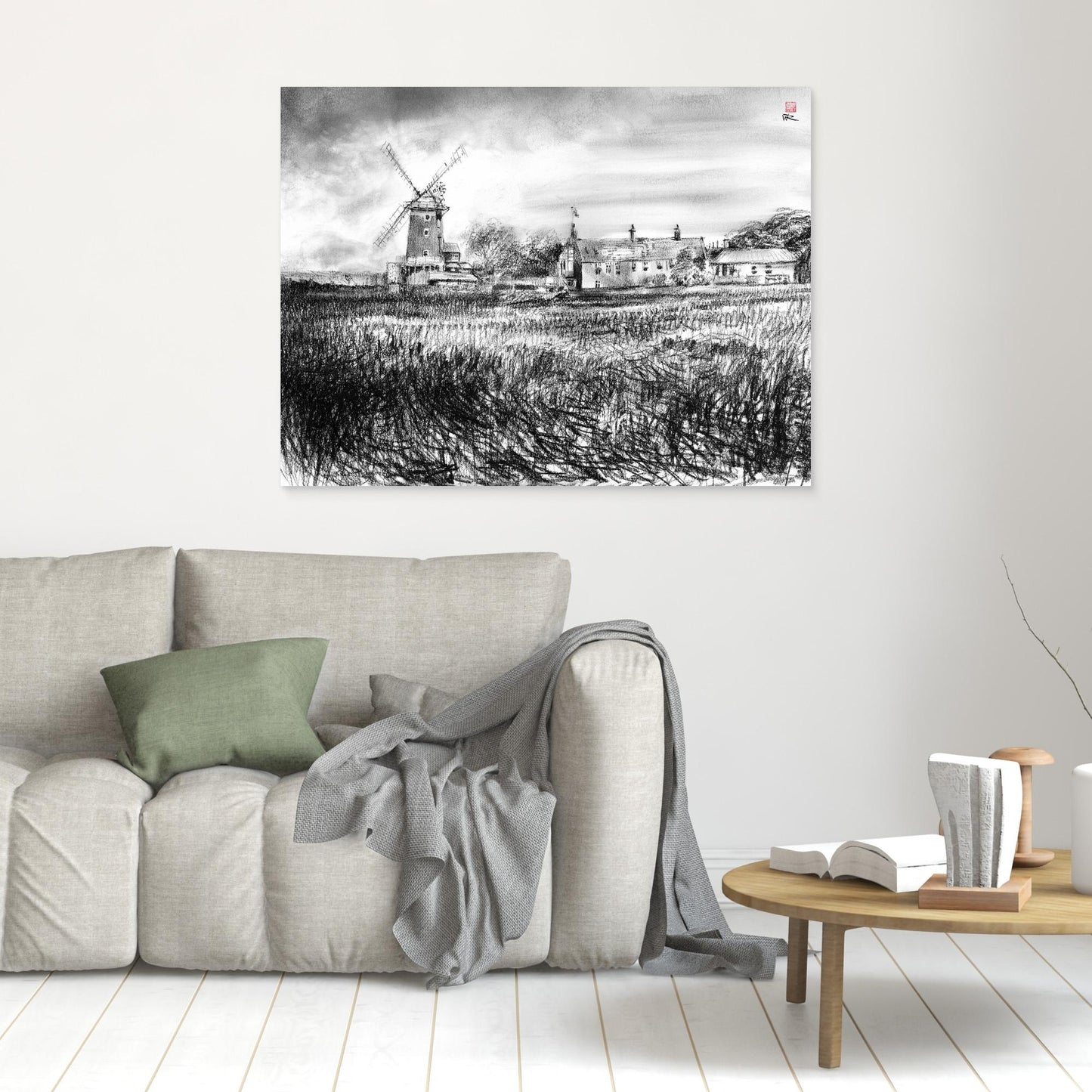 Cley windmill in charcoal