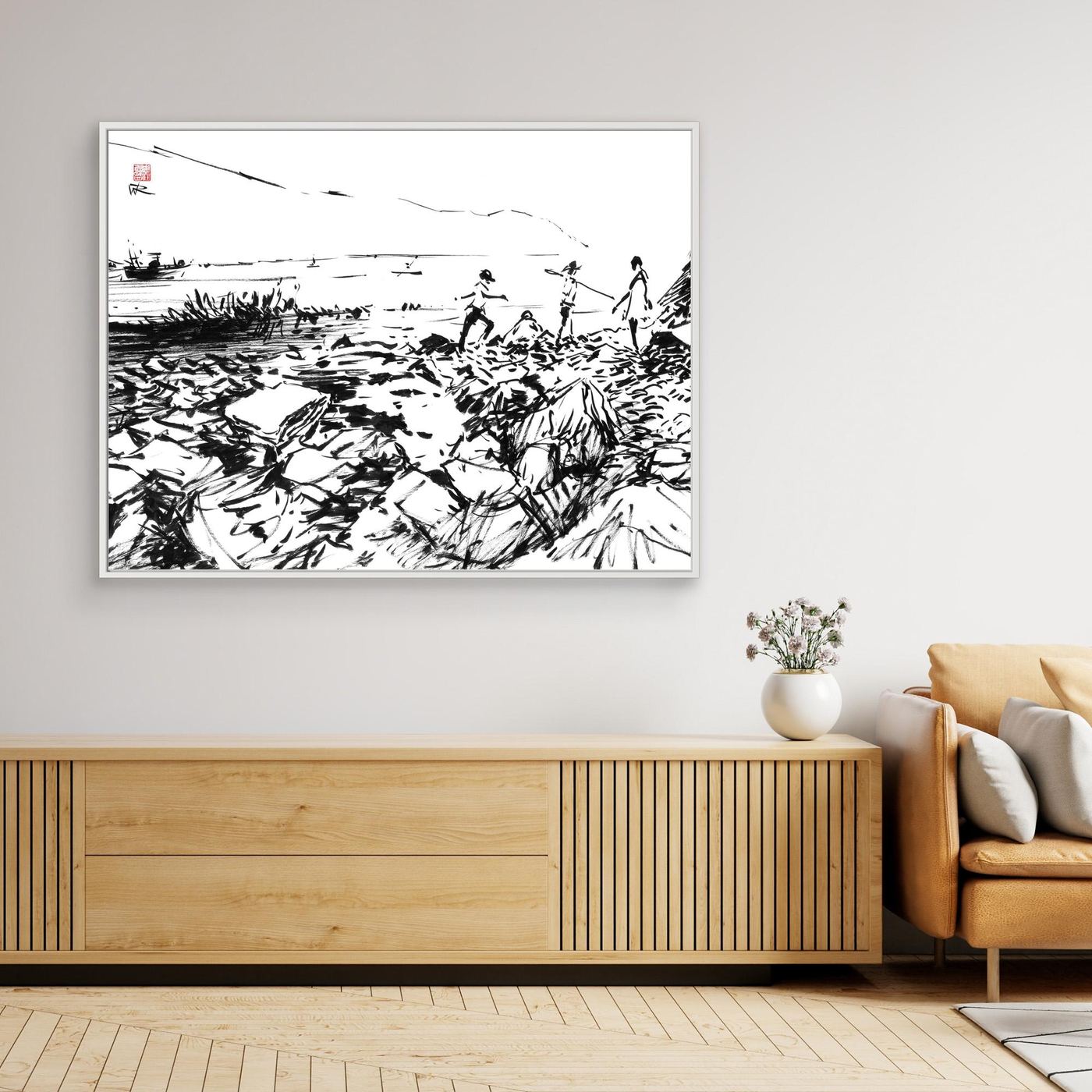 Crab hunters at Lulworth Cove - Canvas Art Print