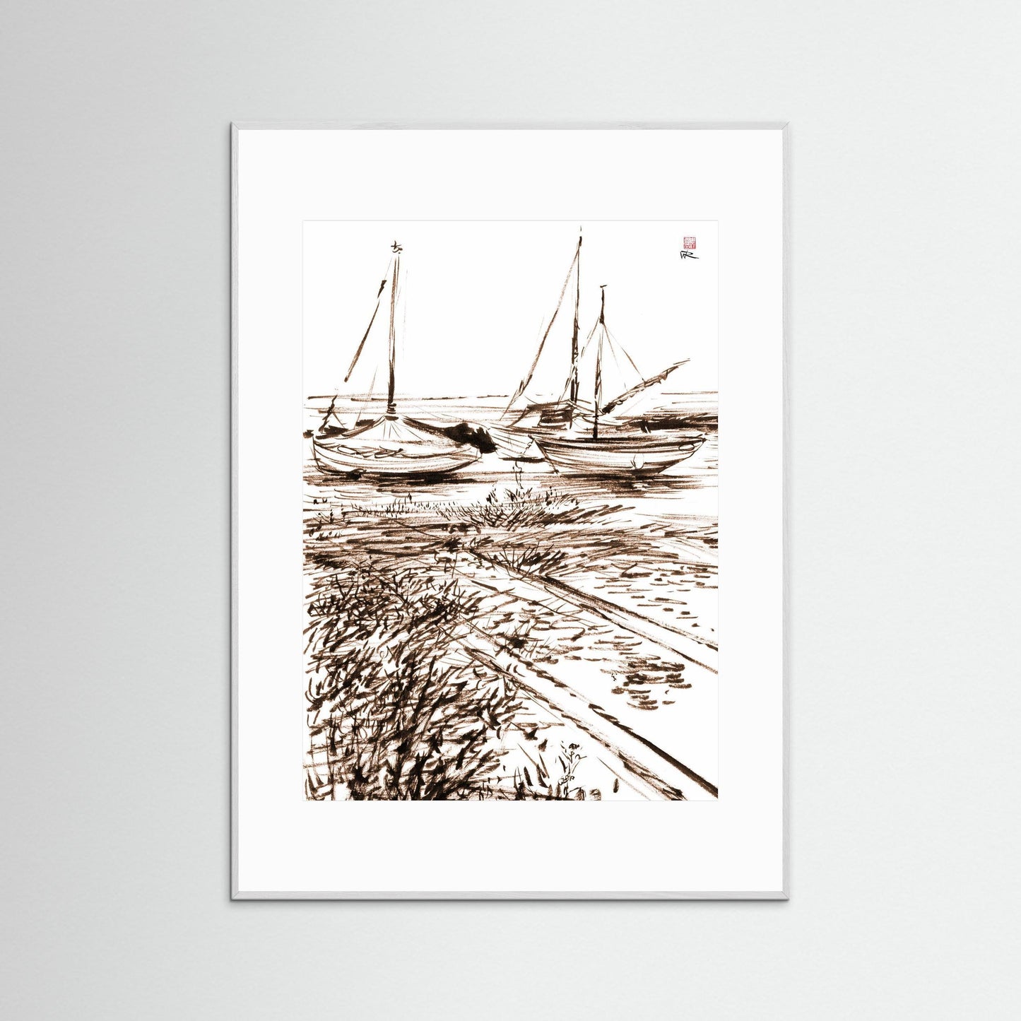 Boats in the mud at Blakeney - paper print