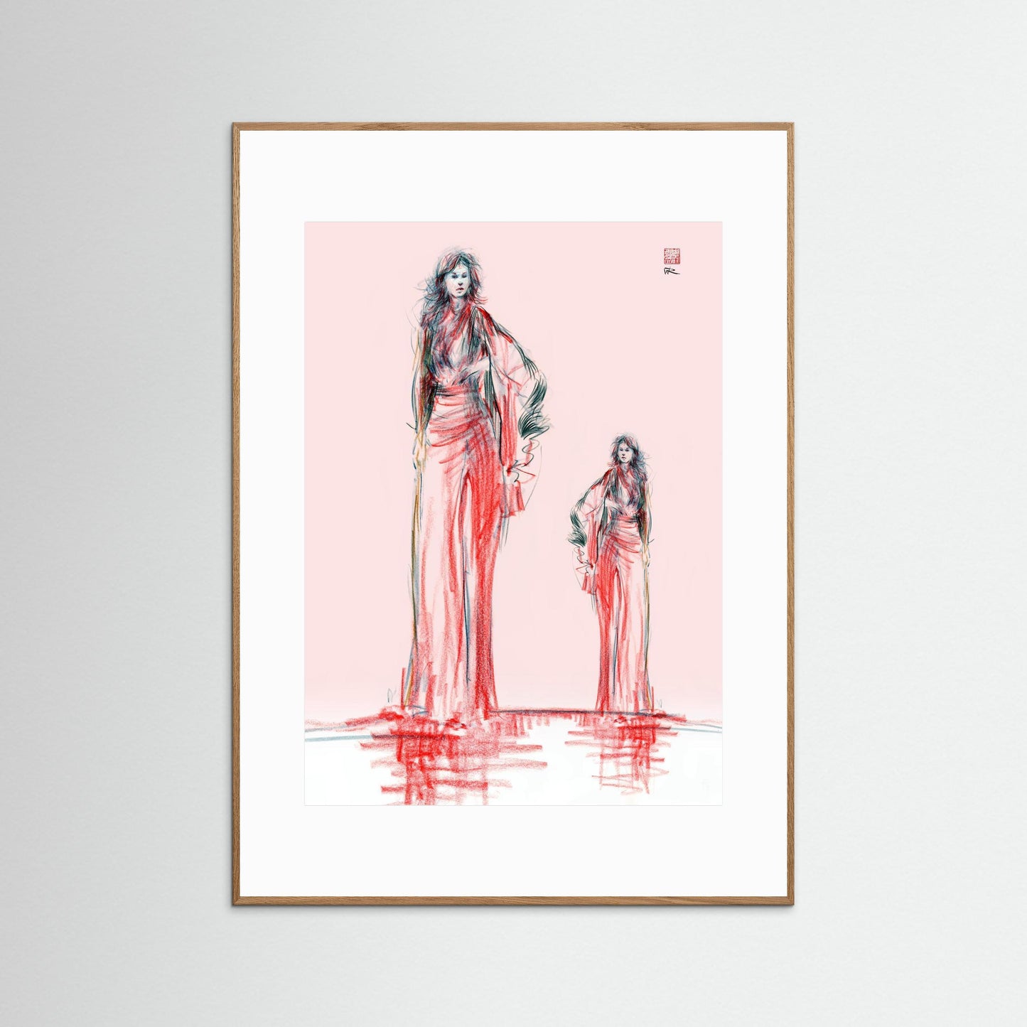 Ellipsis red drawn monoprint - paper print