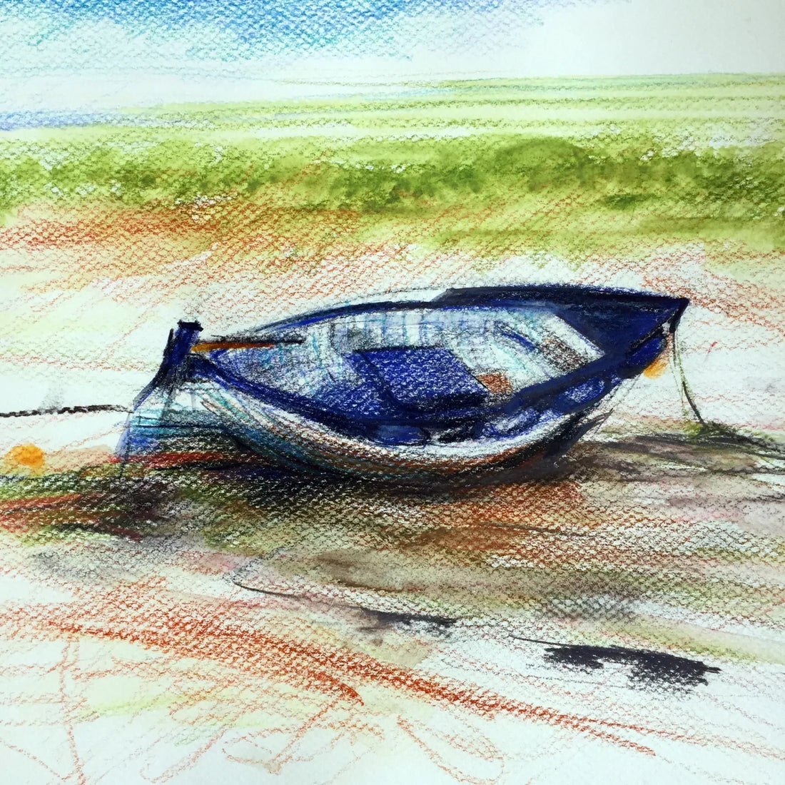 Drawing of a crab boat in the mud at Morston Quay