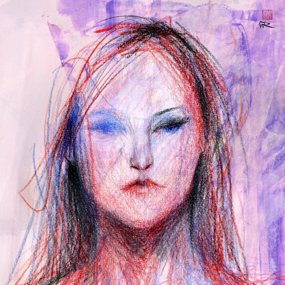 Life drawing of Manko in colored pencil and inks on paper