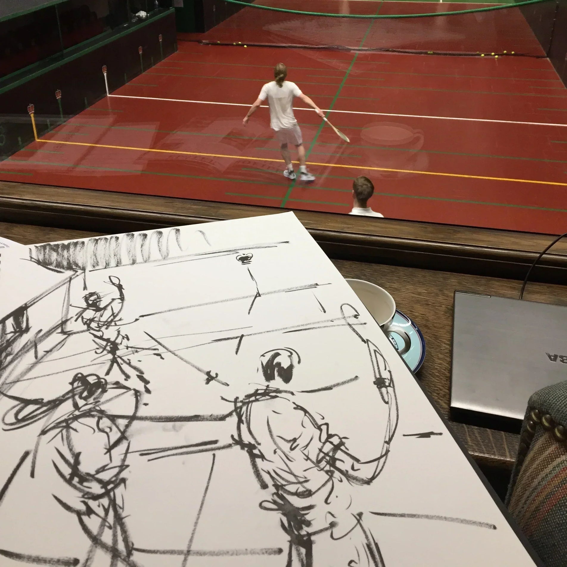 Sketches of the Real Tennis Open Championships at Queens Club in 2023