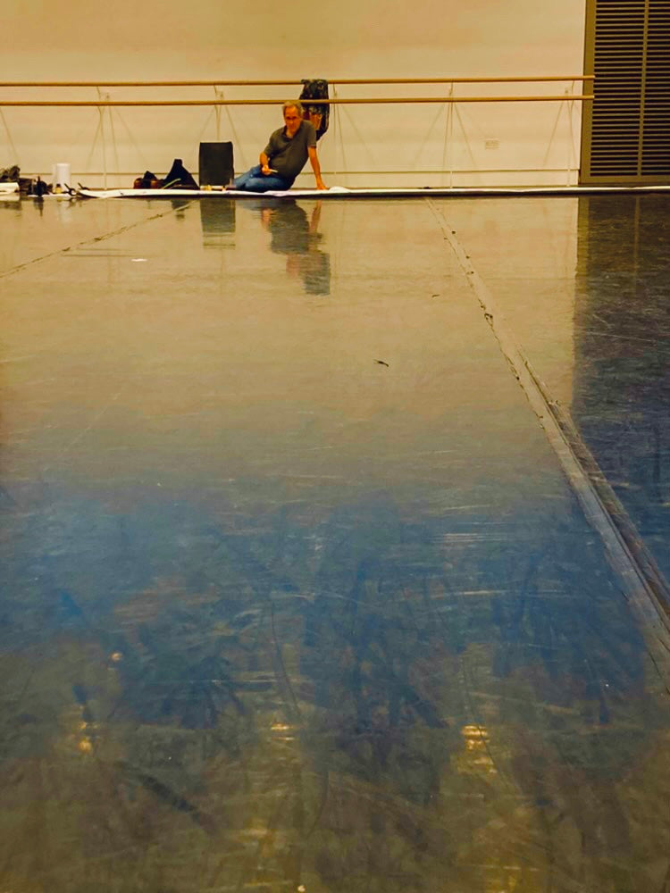 William Rowsell in the dance studio at ballet Rambert drawing dance movement