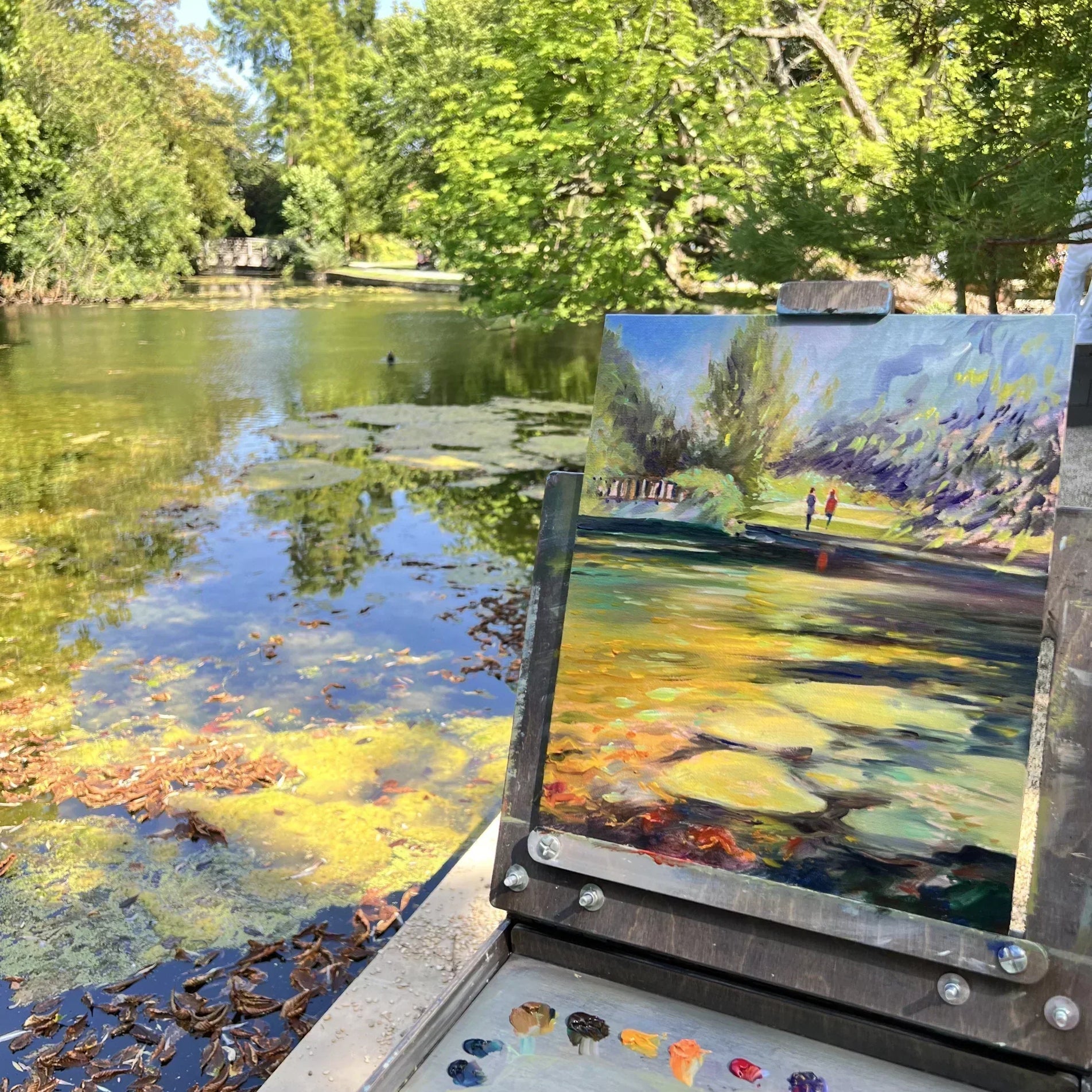 Painting of Worcester College lake in oxford