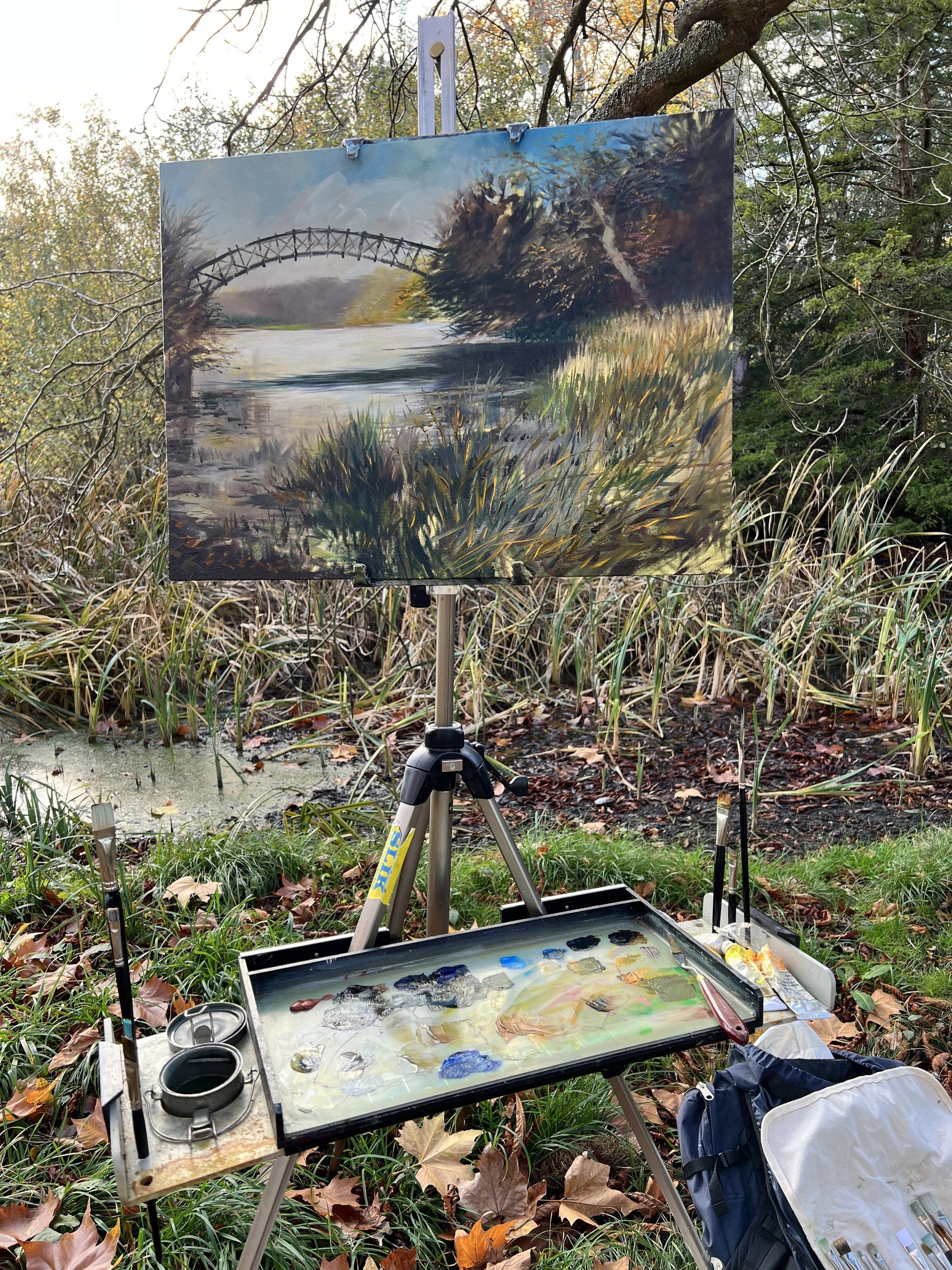 Plein air oil painting of the plreasure gardens at Wotton in Buckinghamshire