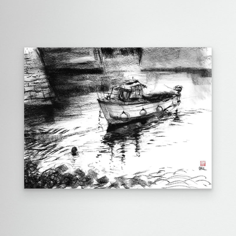 Fischerboot im Hafen von Porthleven - Leinwanddruck