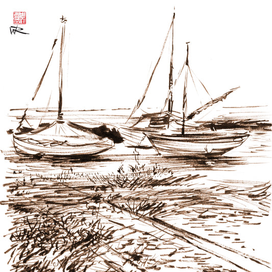 Boats in the mud at Blakeney - Print on fine art paper