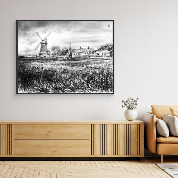 Cley windmill in charcoal