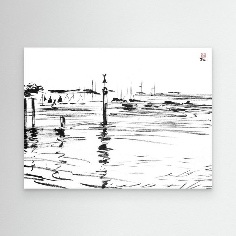 Gezeitenmarkierungen in Bosham - Leinwanddruck