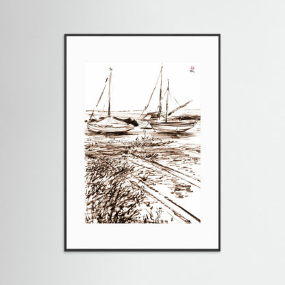 Boats in the mud at Blakeney - paper print