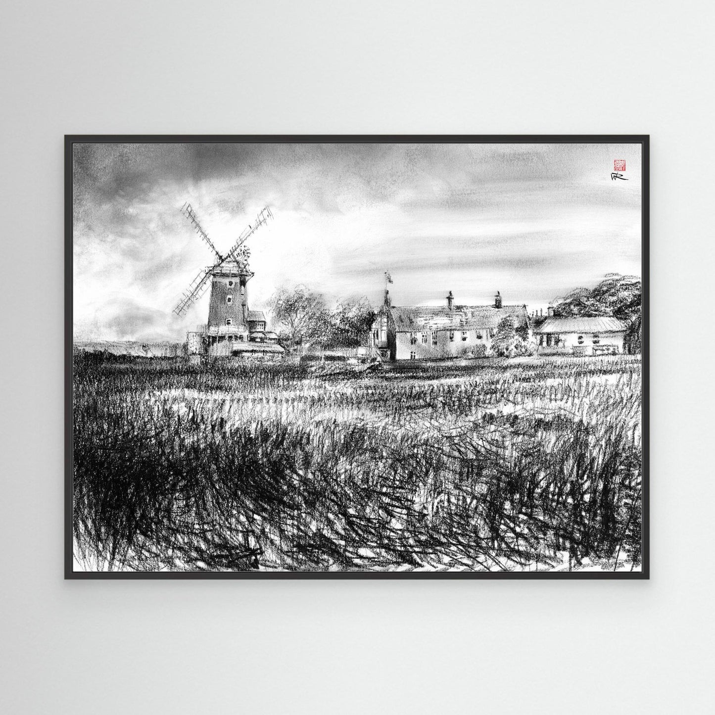 Cley windmill in charcoal