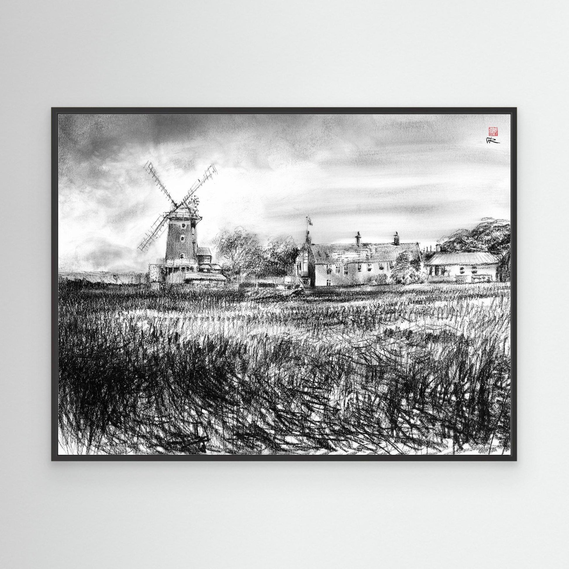 Cley windmill in charcoal