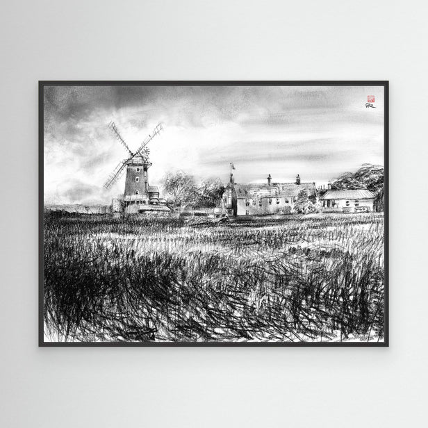 Cley windmill in charcoal