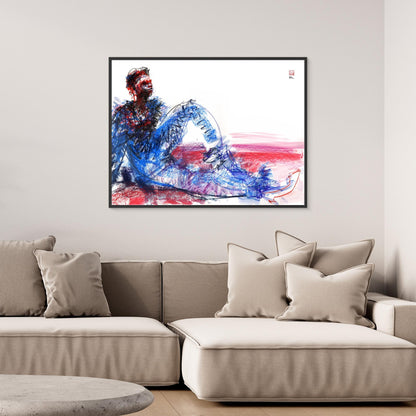 Male in blue on red