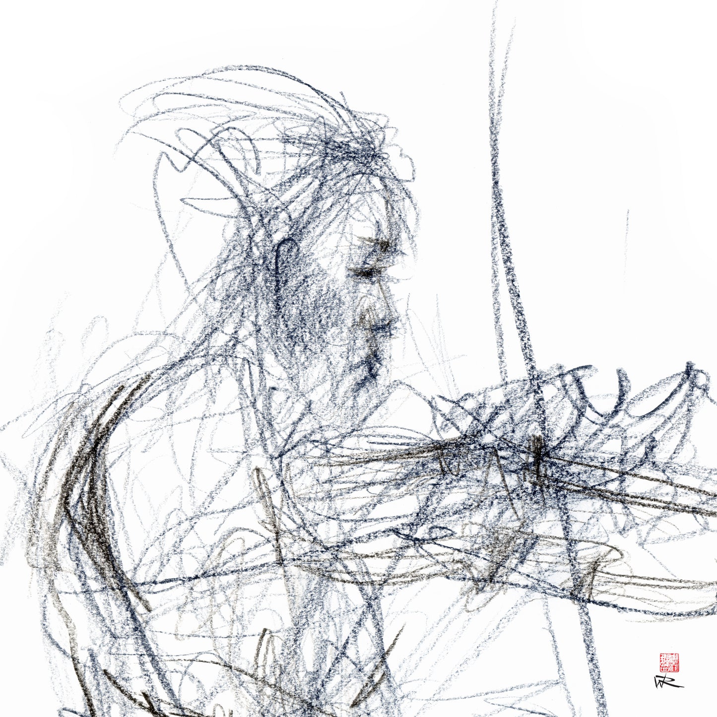 Charlotte Spruit on violin - Original drawing