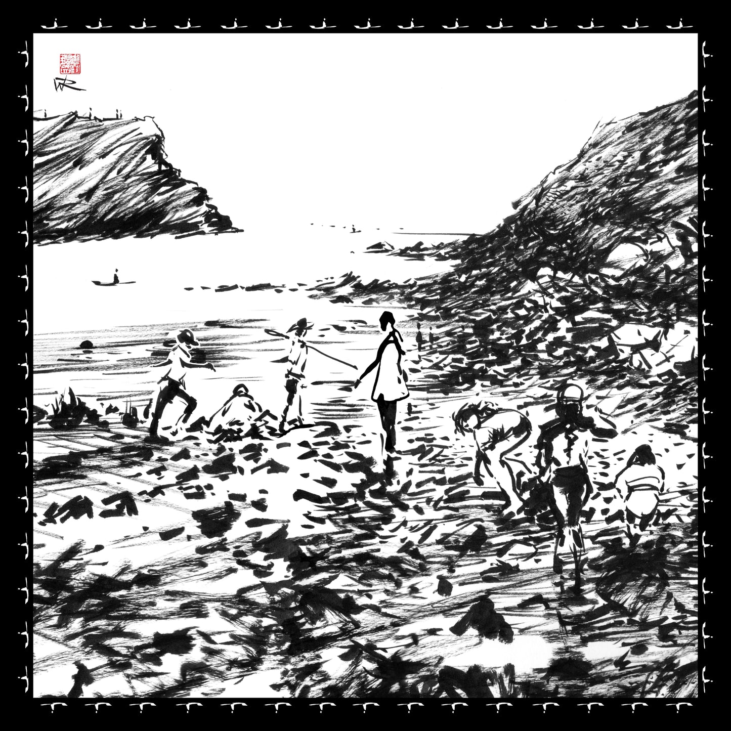 Lulworth Cove crab hunters - Scarf 90 x 90cm