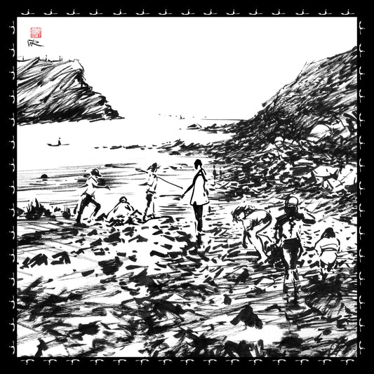 Lulworth Cove crab hunters - Scarf - 90 x 90cm