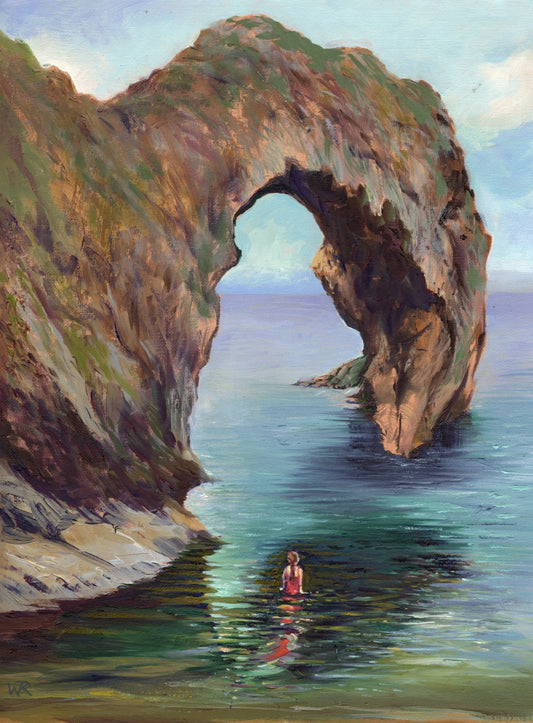 Durdle Door bather - Original painting