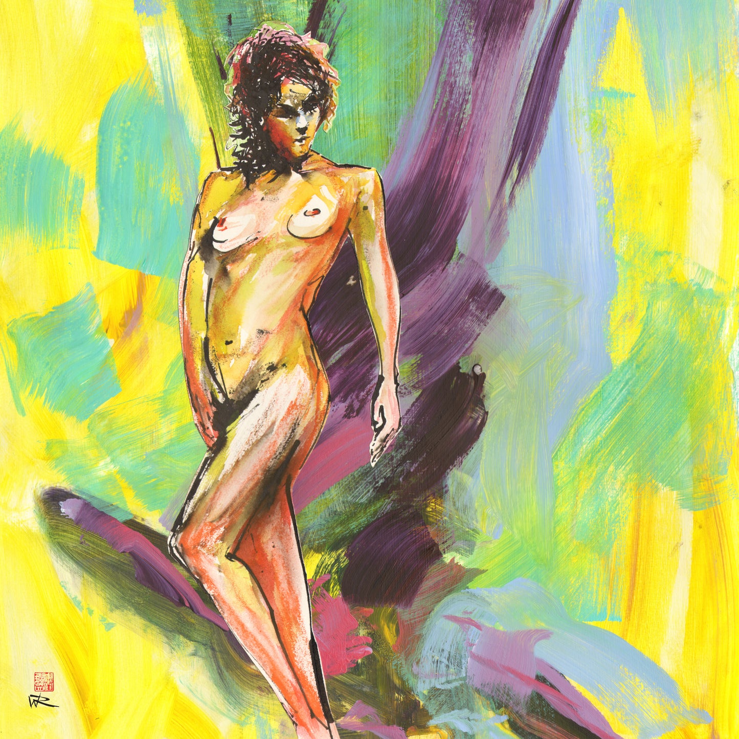 Figure on painted abstraction - Original painting