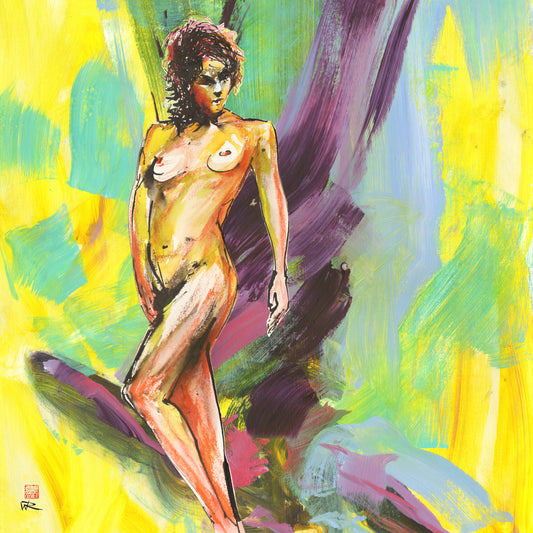 Figure on painted abstraction - Original painting