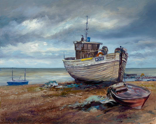 Fishing boats at Hastings - Original oil painting
