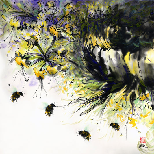 Honeysuckle and bees - Print on fine art paper