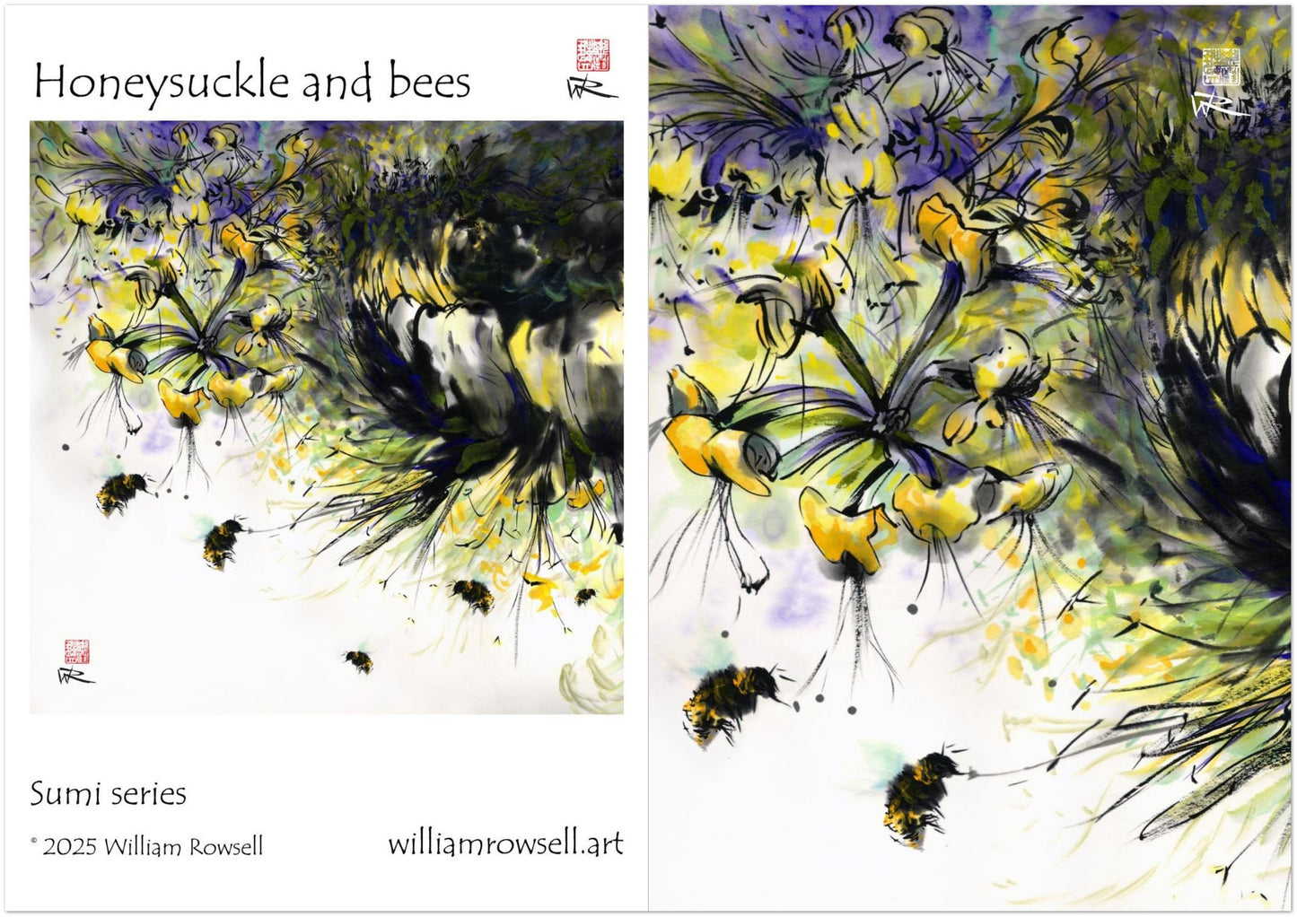 Honeysuckle and bees - Pack of 10 greeting cards