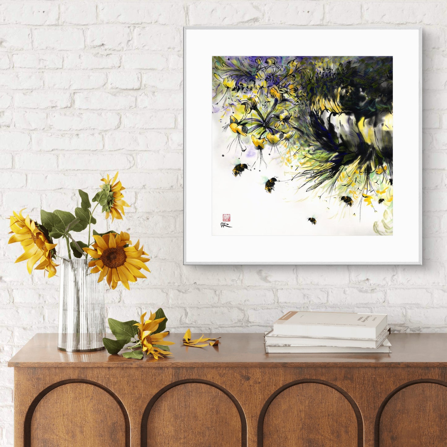 Honeysuckle and bees - Print on fine art paper