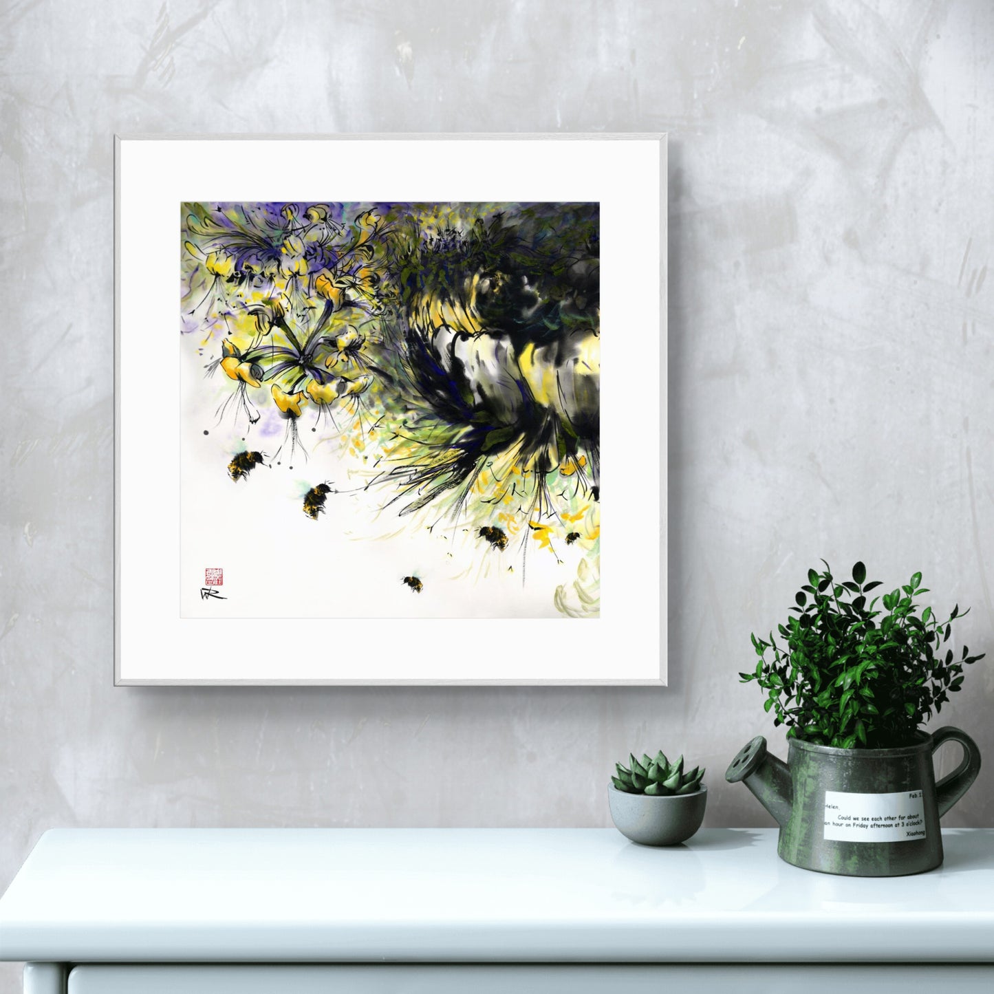 Honeysuckle and bees - Print on fine art paper