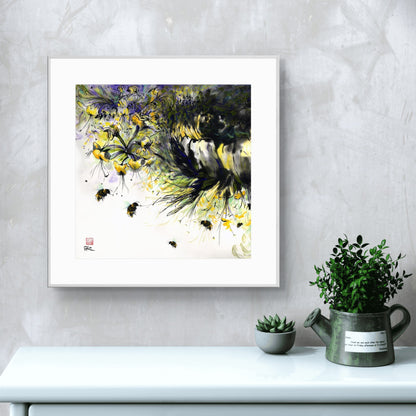 Honeysuckle and bees - Print on fine art paper
