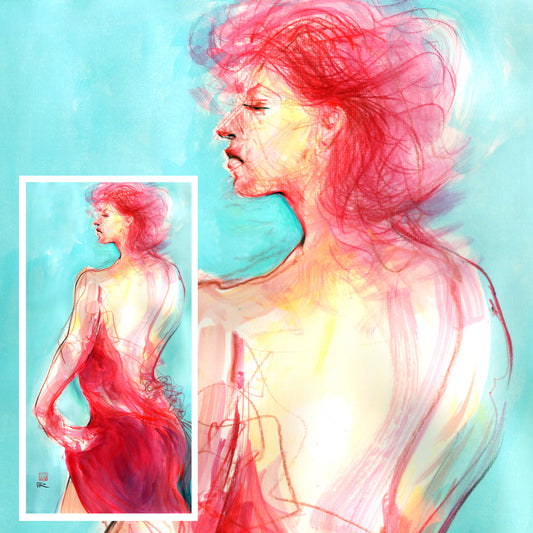 Woman in the red dress v2 - Original painting