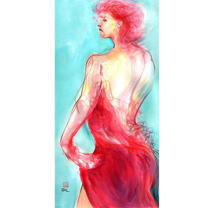 Woman in the red dress v2 - Original painting