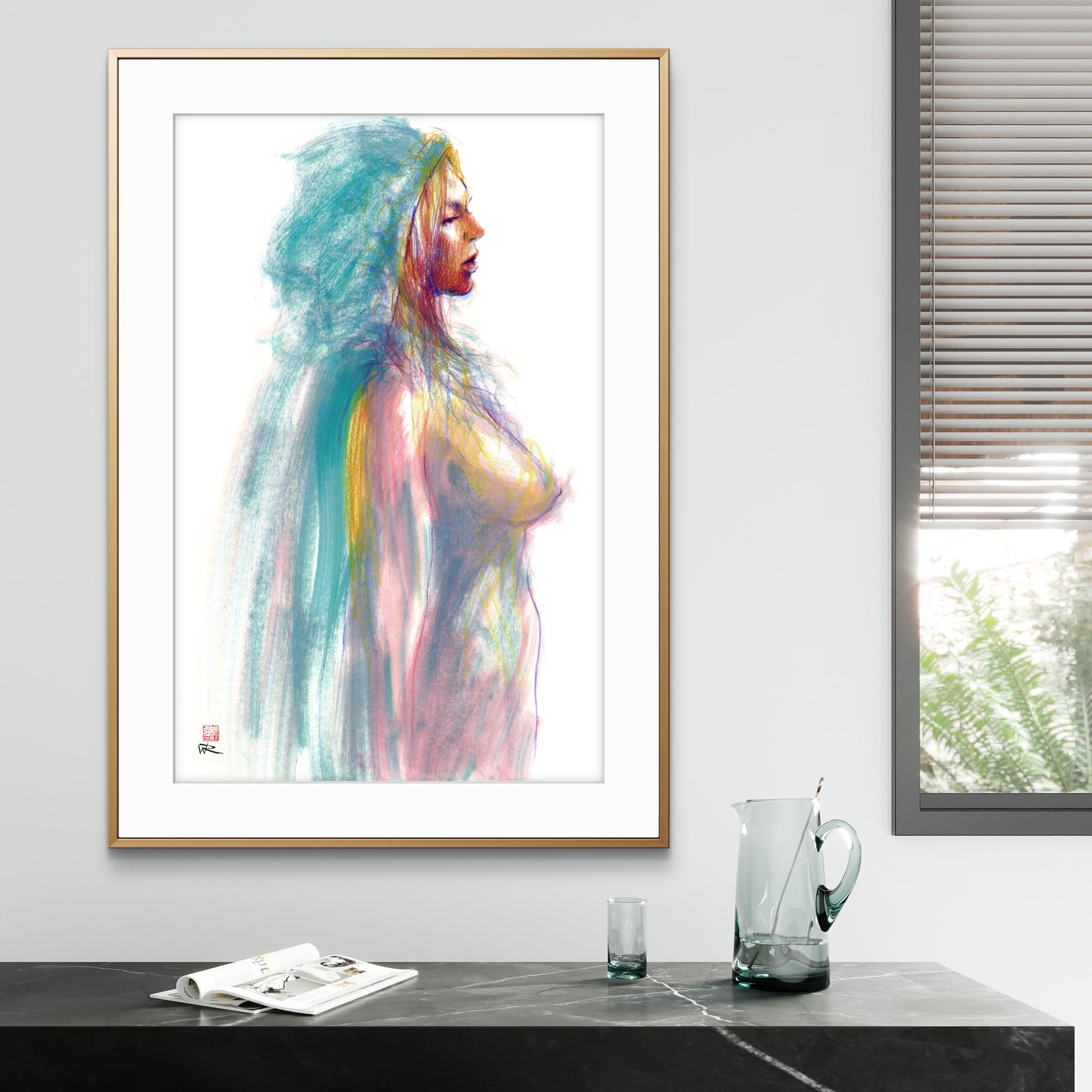 Manko in teal cloak - Original drawing