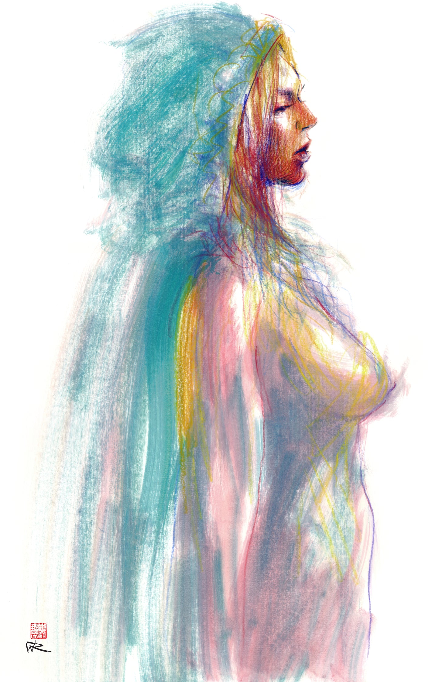 Manko in teal cloak - Original drawing