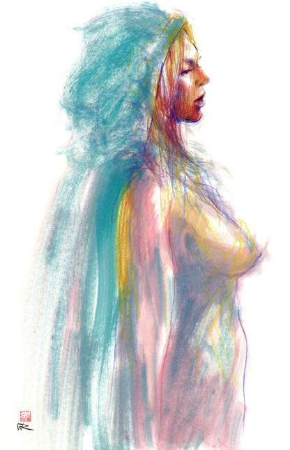 Manko in teal cloak - Original drawing