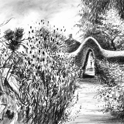 Rousham kitchen garden - Original charcoal drawing