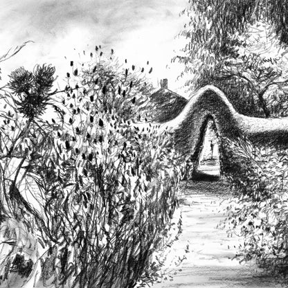 Rousham kitchen garden - Original charcoal drawing