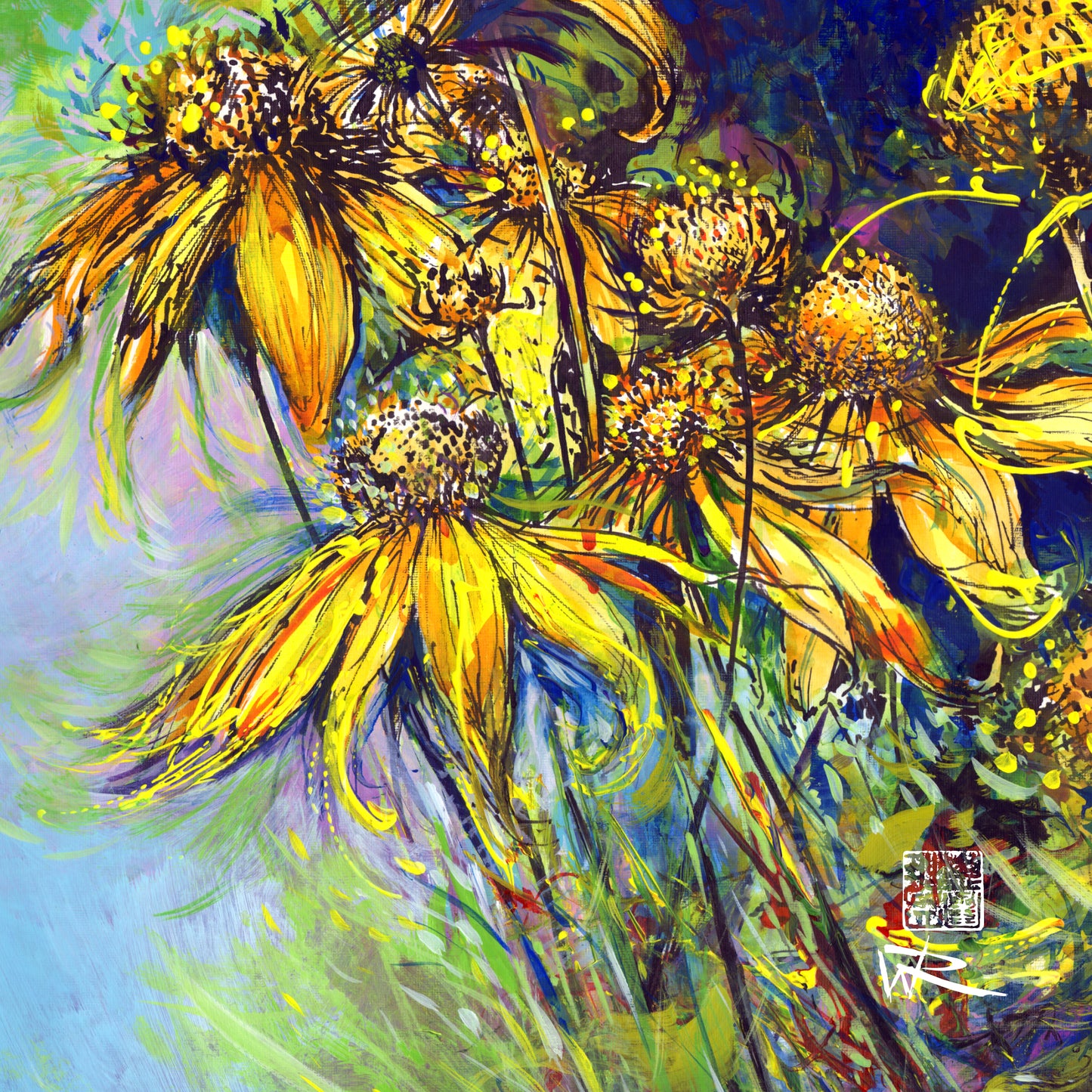 Rudbekias triptych 1 - Print on fine art paper