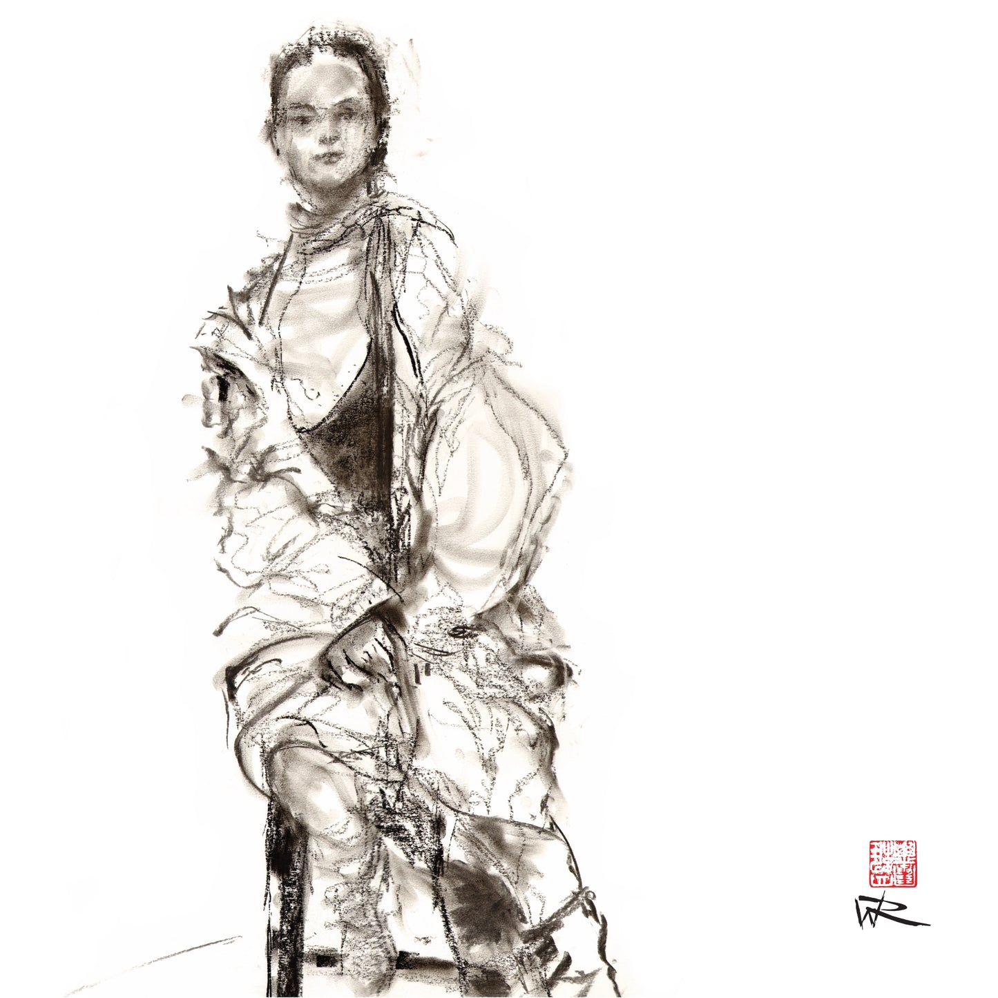 Newlyn seated model 1 - Aluminum Print