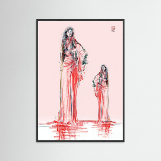 Ellipsis red drawn monoprint - paper print