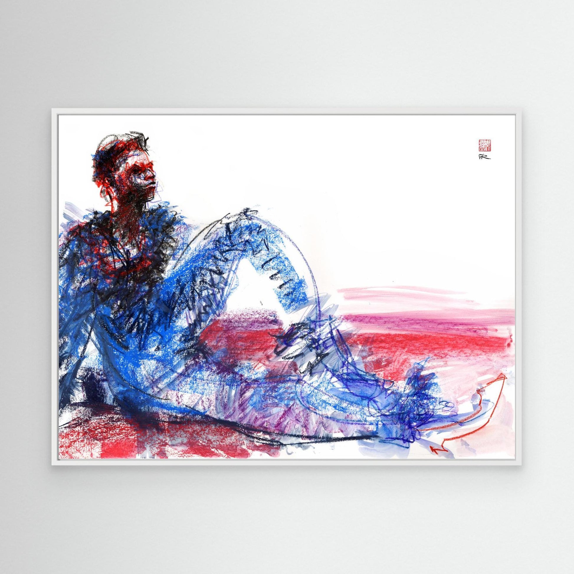 Male in blue on red