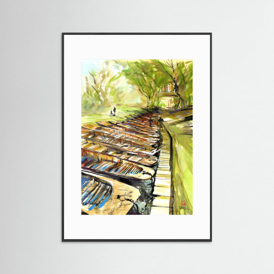 Punting at Cherwell Boathouse - paper print