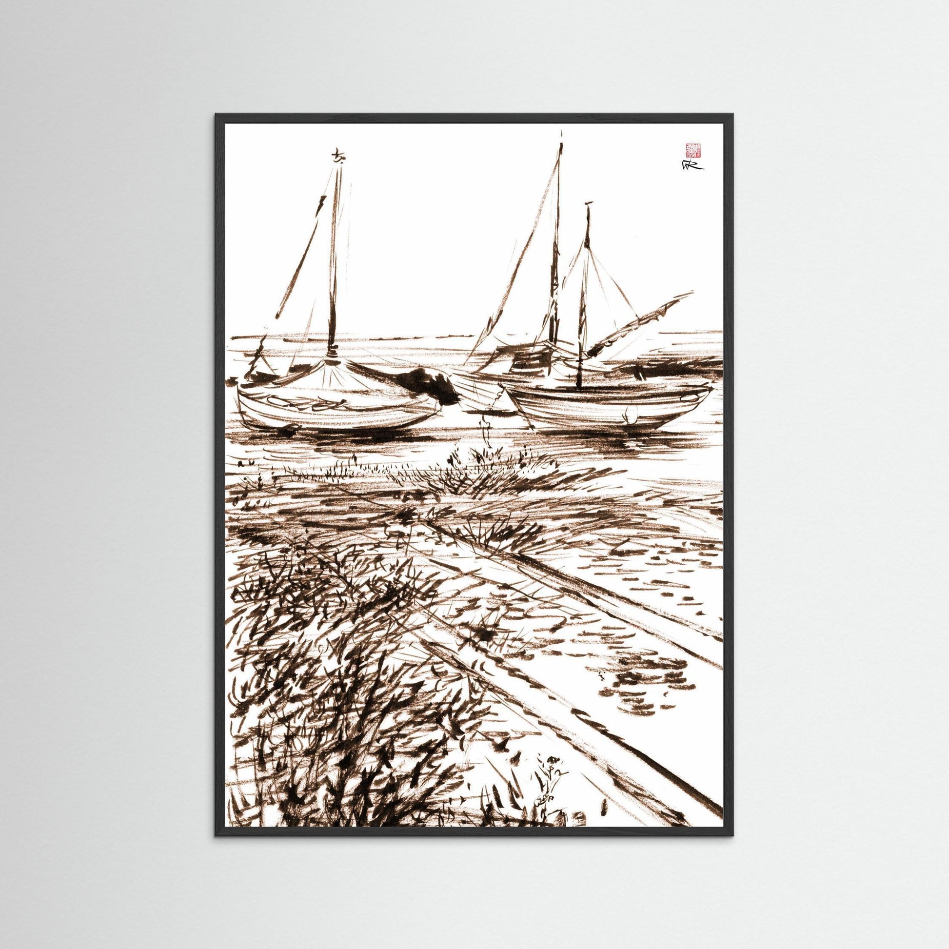 Boats in the mud at Blakeney - paper print