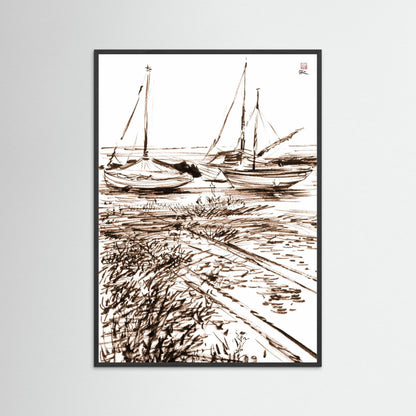 Boats in the mud at Blakeney - paper print