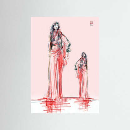 Ellipsis red drawn monoprint - paper print