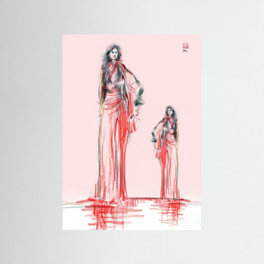 Ellipsis red drawn monoprint - paper print